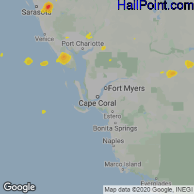 Hail Map for Cape Coral, FL Region on July 14, 2022