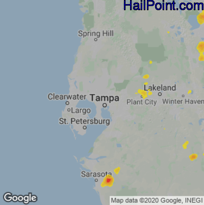 Hail Map for Tampa, FL Region on July 14, 2022
