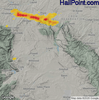 Hail Map for Lovell, WY Region on July 14, 2022