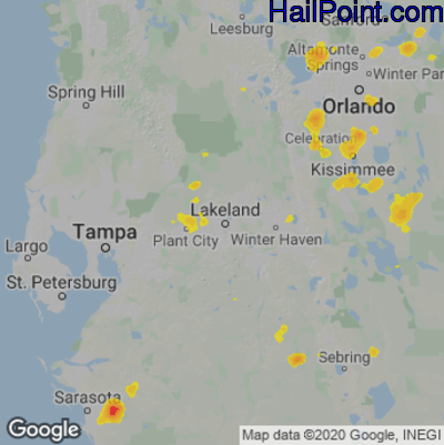Hail Map for Lakeland, FL Region on July 14, 2022