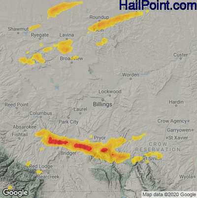 Hail Map for Billings, MN Region on July 14, 2022