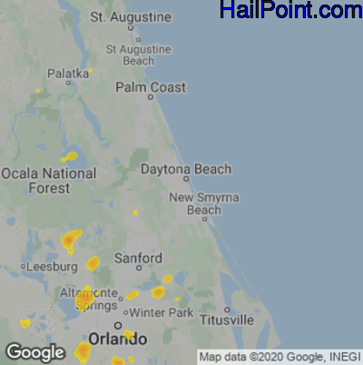 Hail Map for Daytona Beach, FL Region on July 14, 2022