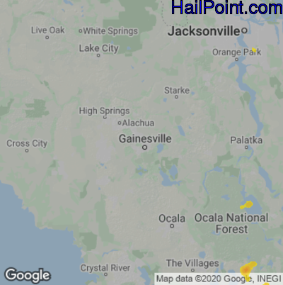 Hail Map for Gainesville, FL Region on July 14, 2022