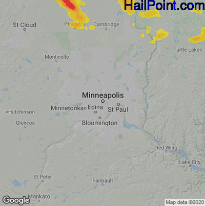 Hail Map for Minneapolis, MN Region on July 15, 2022