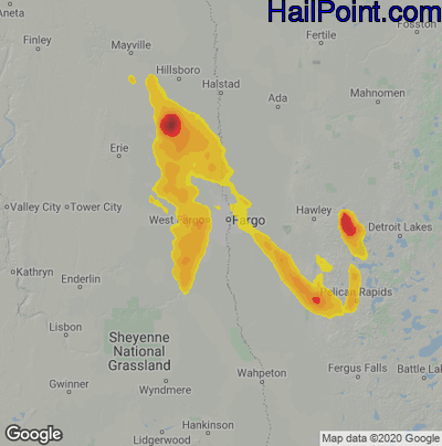 Hail Map for Fargo, ND Region on July 15, 2022 