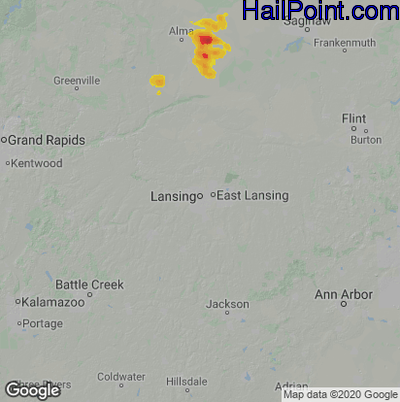 Hail Map for Lansing, MI Region on July 15, 2022 