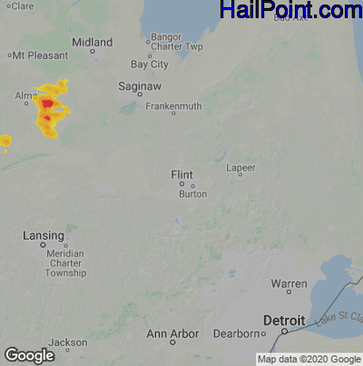Hail Map for Flint, MI Region on July 15, 2022