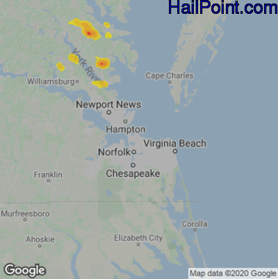 Hail Map for Norfolk, VA Region on July 15, 2022