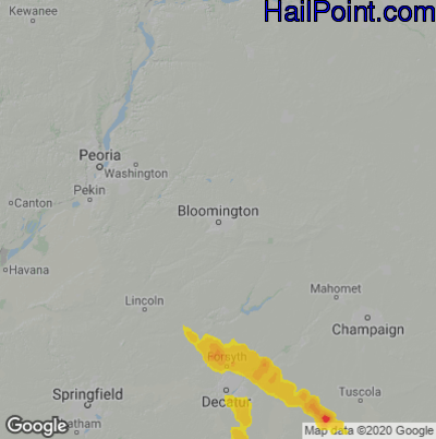 Hail Map for Bloomington, IL Region on July 16, 2022 