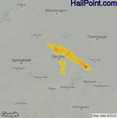 Hail Map for Decatur, IL Region on July 16, 2022