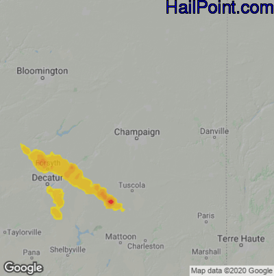 Hail Map for Champaign, IL Region on July 16, 2022 