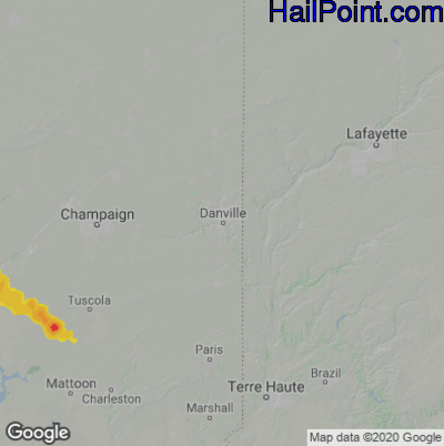 Hail Map for Danville, IL Region on July 16, 2022