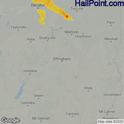 Hail Map for Effingham, IL Region on July 16, 2022 