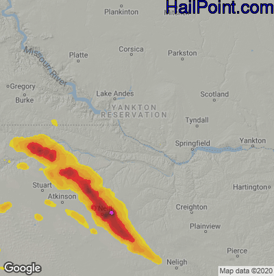 Hail Map for Grand Island, NE Region on July 16, 2022