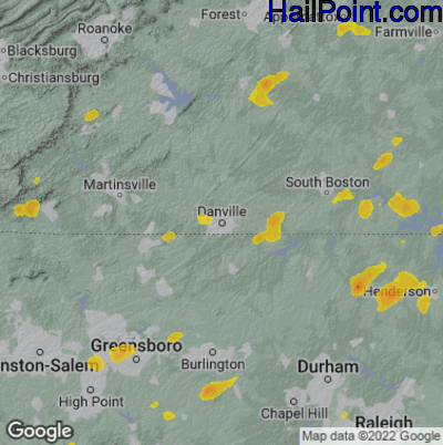 Hail Map for Danville, VA Region on July 16, 2022