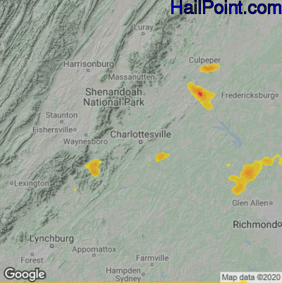 Hail Map for Charlotttesville, VA Region on July 16, 2022 