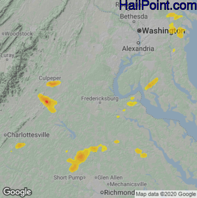 Hail Map for Fredericksburg, VA Region on July 16, 2022 