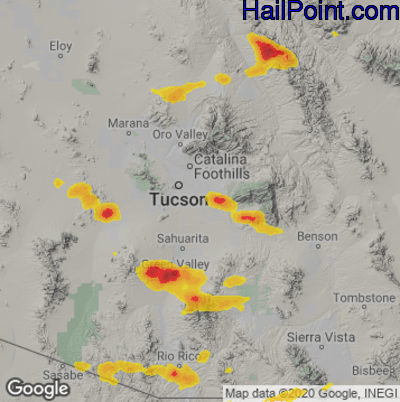 Hail Map for Tucson, AZ Region on July 16, 2022