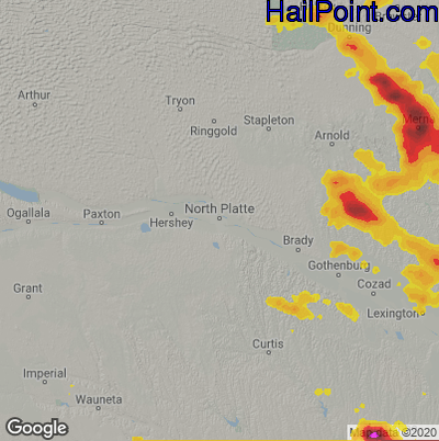 Hail Map for North Platte, NE Region on July 16, 2022