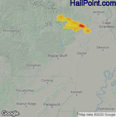 Hail Map for Poplar Bluff, MO Region on July 17, 2022
