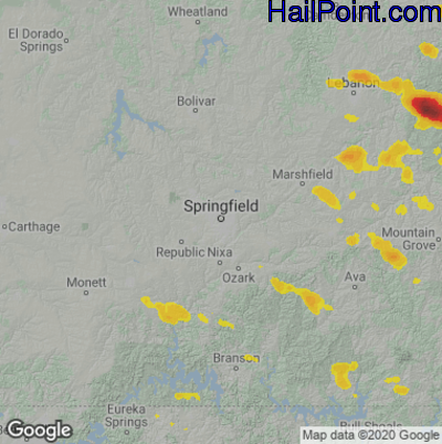 Hail Map for Springfield, MO Region on July 17, 2022
