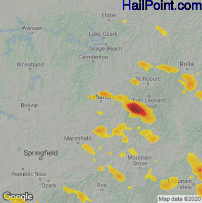 Hail Map for Lebanon, MO Region on July 17, 2022