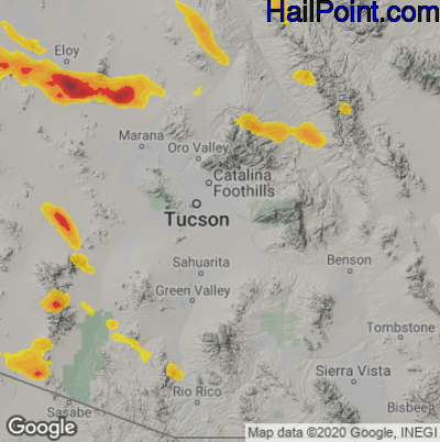 Hail Map for Tucson, AZ Region on July 17, 2022