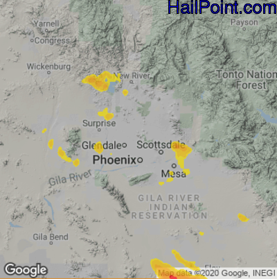 Hail Map for Phoenix, AZ Region on July 18, 2022