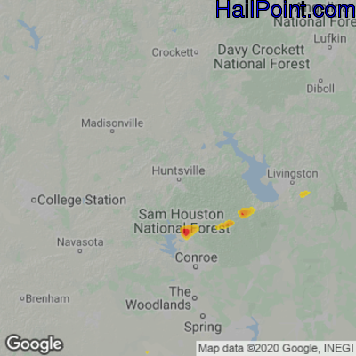 Hail Map for Huntsville, TX Region on July 18, 2022