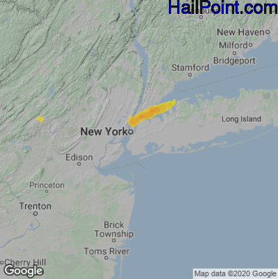 Hail Map for New York, NY Region on July 18, 2022