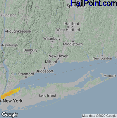 Hail Map for New Haven, CT Region on July 18, 2022