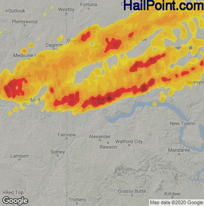 Hail Map for Williston, ND Region on July 19, 2022 