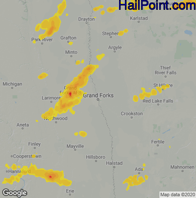 Hail Map for Grand Forks, ND Region on July 19, 2022