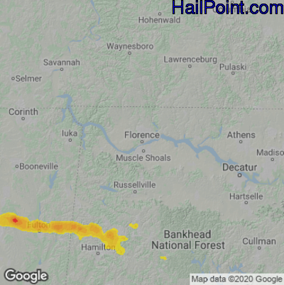 Hail Map for Florence, AL Region on July 19, 2022