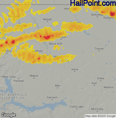 Hail Map for Minot, ND Region on July 19, 2022