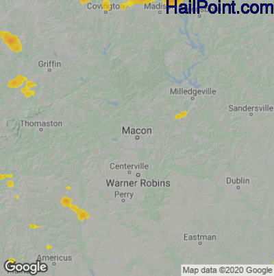 Hail Map for Macon, GA Region on July 19, 2022
