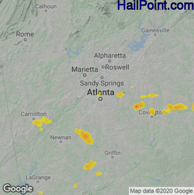 Hail Map for Atlanta, GA Region on July 19, 2022
