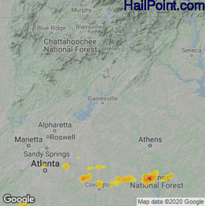 Hail Map for Gainsville, GA Region on July 19, 2022