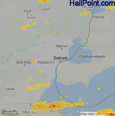 Hail Map for Detroit, MI Region on July 20, 2022