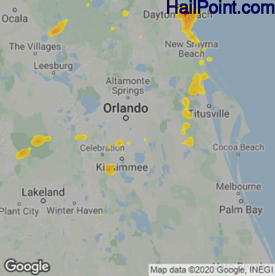 Hail Map for Orlando, FL Region on July 20, 2022