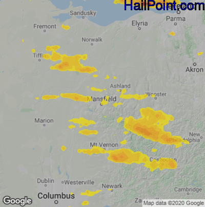 Hail Map for Mansfield, OH Region on July 20, 2022