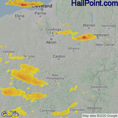 Hail Map for Canton, OH Region on July 20, 2022 