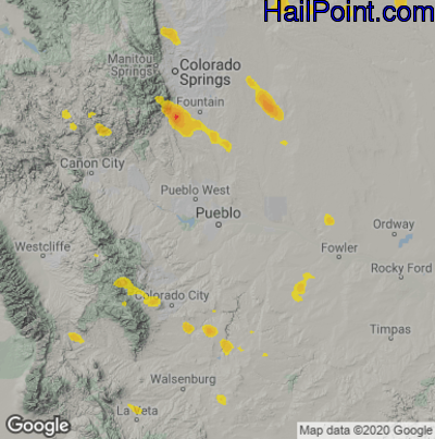 Hail Map for Pueblo, CO Region on July 20, 2022