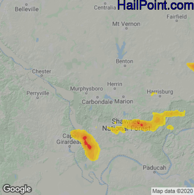 Hail Map for Carbondale, IL Region on July 20, 2022