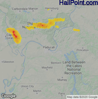 Hail Map for Paducah, KY Region on July 20, 2022