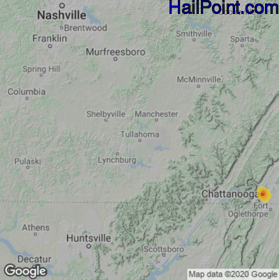 Hail Map for Tullahoma, TN Region on July 21, 2022