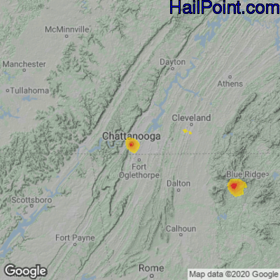Hail Map for Chattanooga, TN Region on July 21, 2022