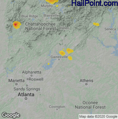 Hail Map for Gainsville, GA Region on July 21, 2022