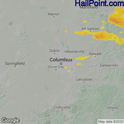 Hail Map for Columbus, OH Region on July 21, 2022