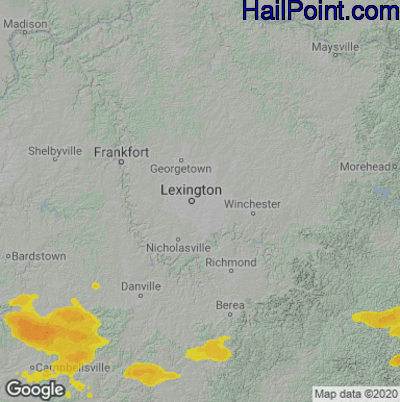 Hail Map for Lexington, KY Region on July 21, 2022